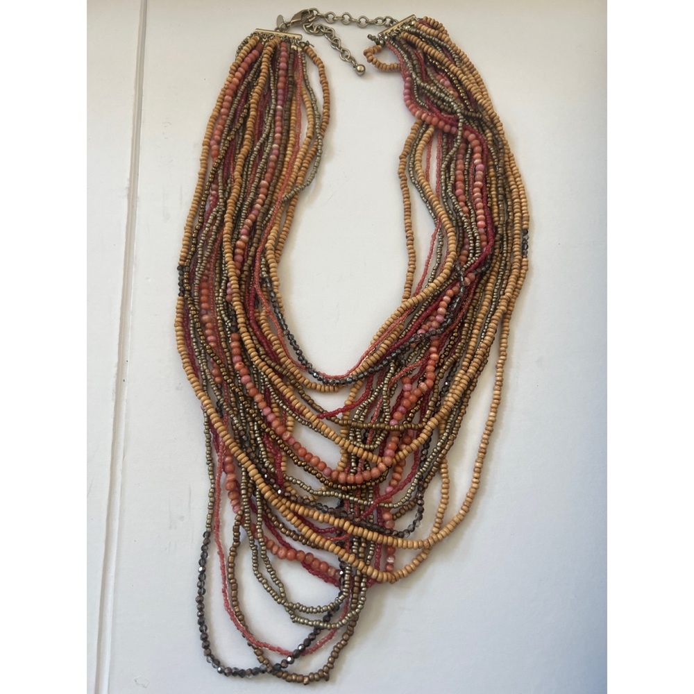 Chico's Multistrand Beaded Necklace in Coral, Peach, Bronze - Picture 2 of 5